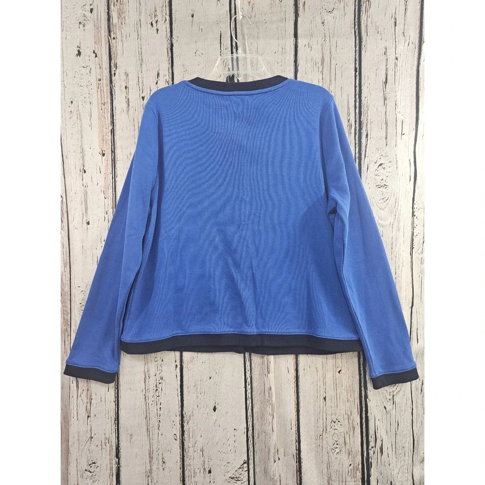 Talbots Cardigan Womens M Blue‎ Solid Gold Button Contrast Trim Lady Jacket Knit